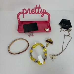 ✨ Cute Jewelry Bundle + Pink “Pretty” Jewelry Display | Bracelets Earrings ✨